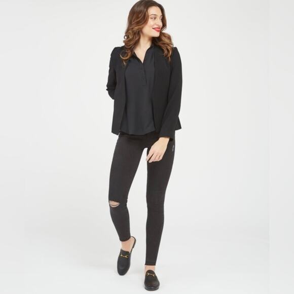 Spanx Skinny Jeans Women's S Black Distressed Jeggings Raw Hem Casual Capsule - Picture 1 of 10